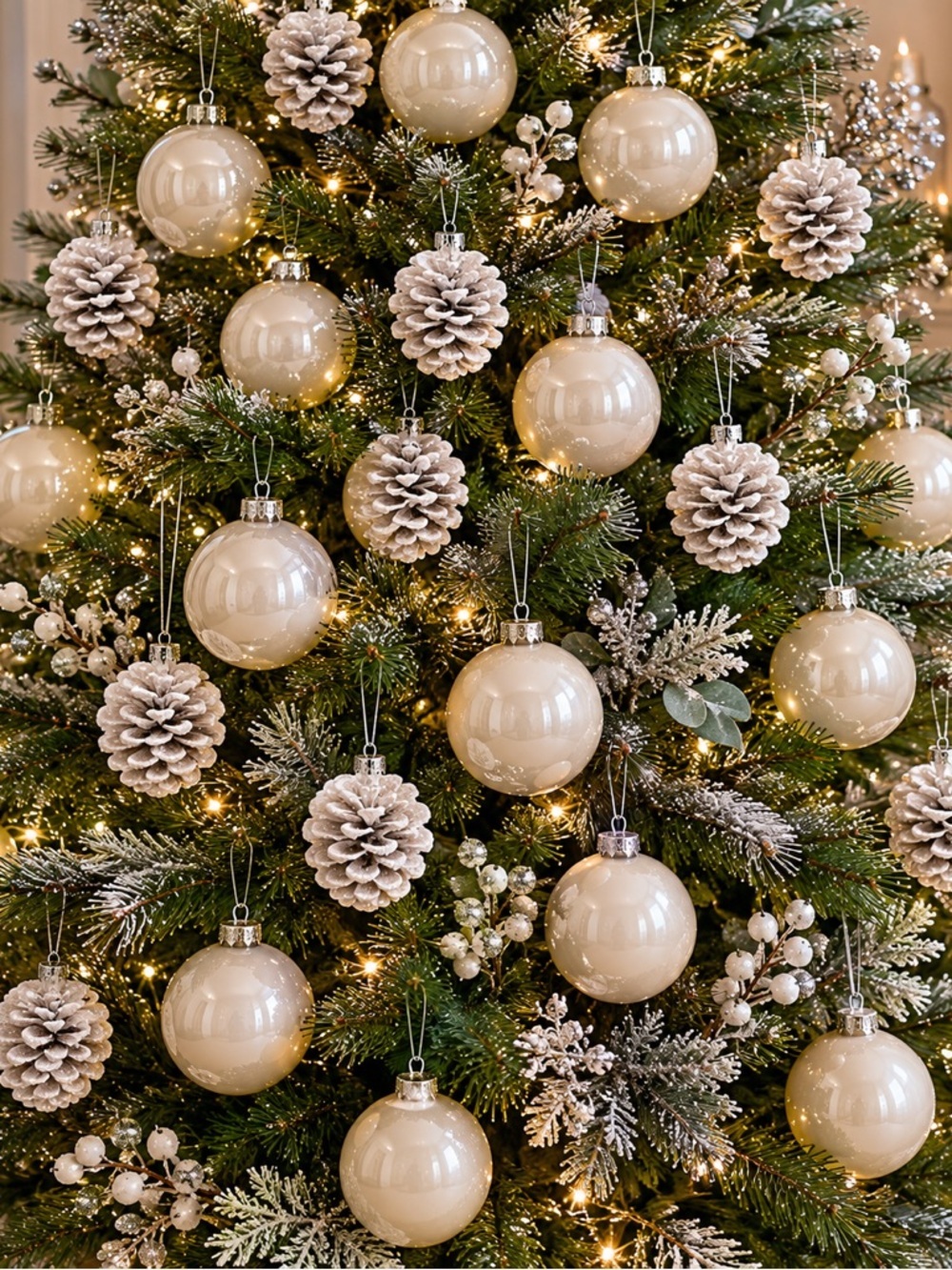 Glass Ornament Set Creamy Off-white